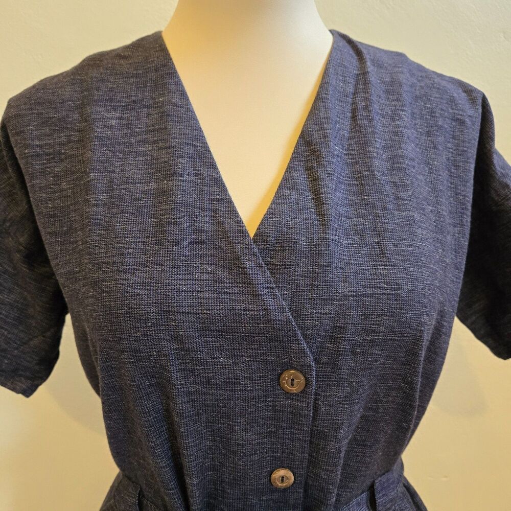 People Tree Dark Indigo Organic Cotton Belted Midi Dress US 6 Boho Sustainable - Picture 4 of 16